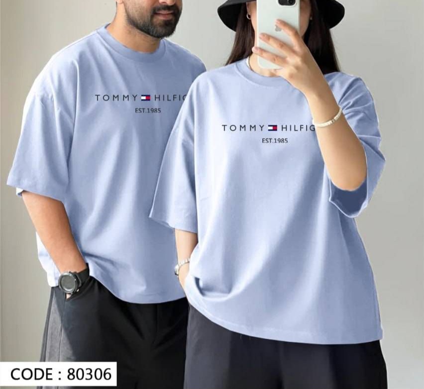 تیشرت باکسی چاپی طرح تامی tommy پارچه سوپر پنبه مناسب آقایان و خانم ها