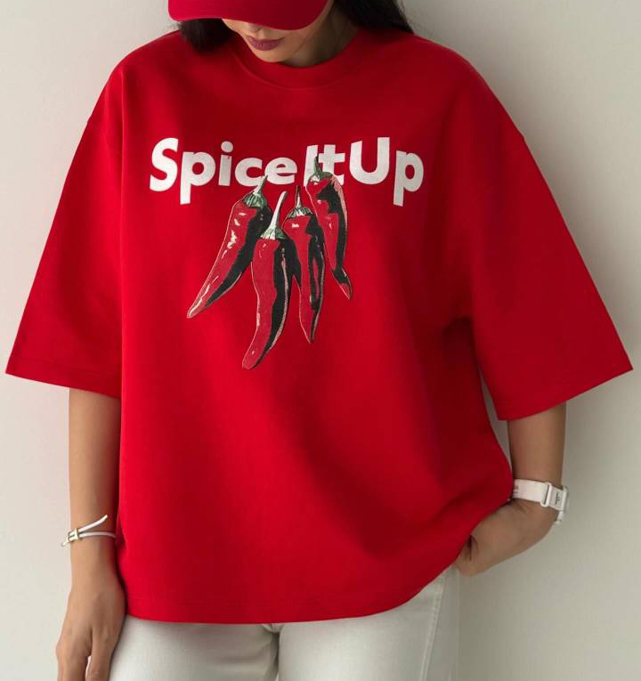 تیشرت باکسی طرح SpiceUp فلفلی پارچه سوپر پنبه مناسب آقایان و خانم ها