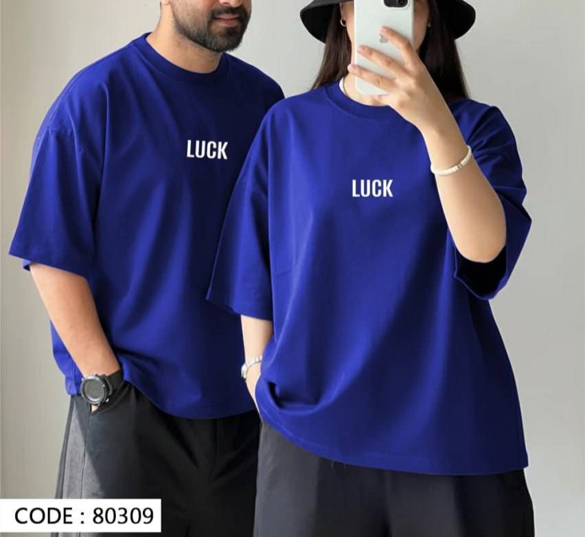 تیشرت باکسی چاپی طرح لاک Luck پارچه سوپر پنبه مناسب آقایان و خانم ها