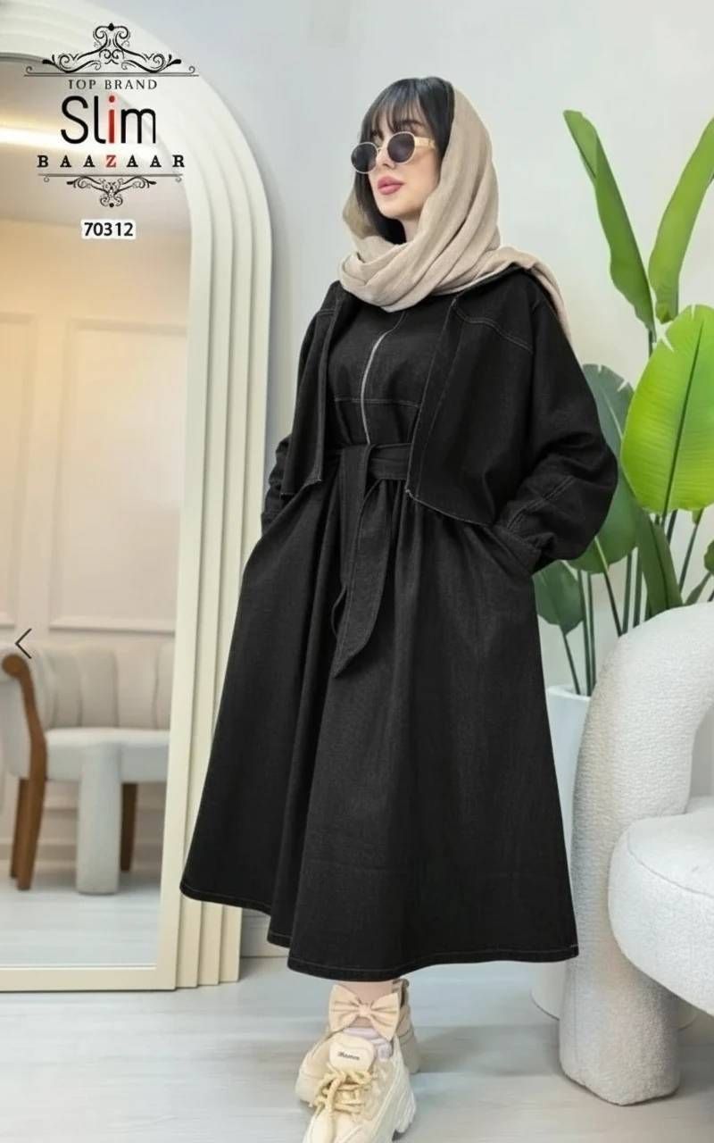ست کت و سارافون دخترانه و زنانه پارچه جین تنسل